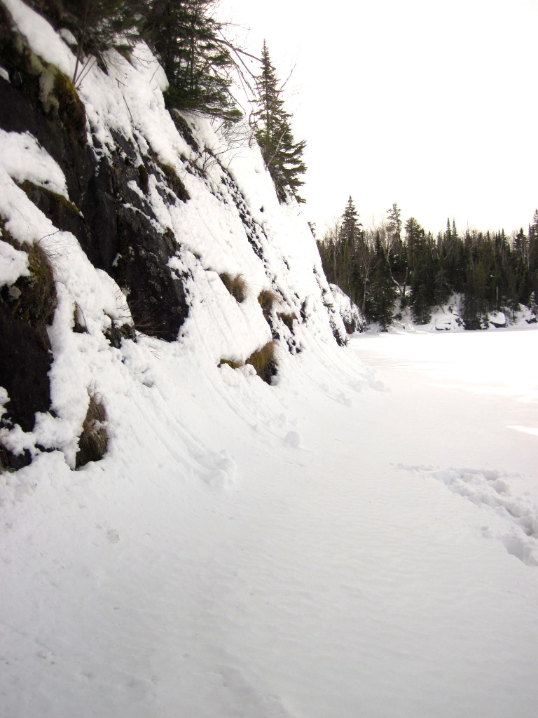 Snow cliffs on Tuscarora Lake BWCAW 