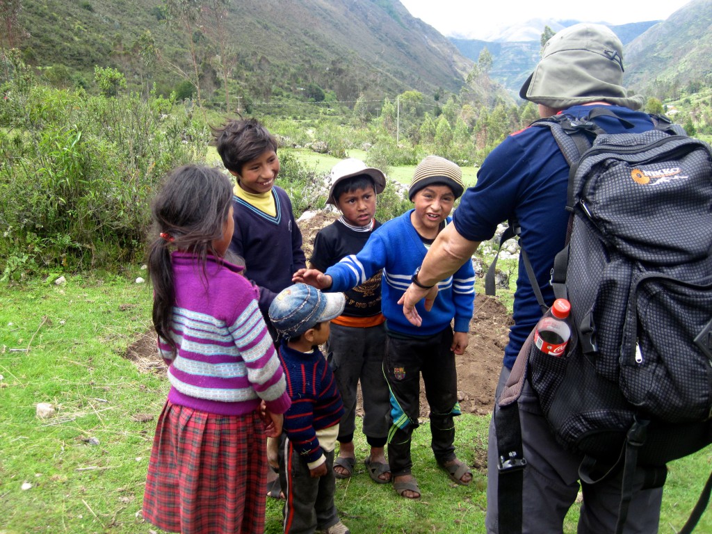 Children on the Lares Trek in Cusco, Peru region 