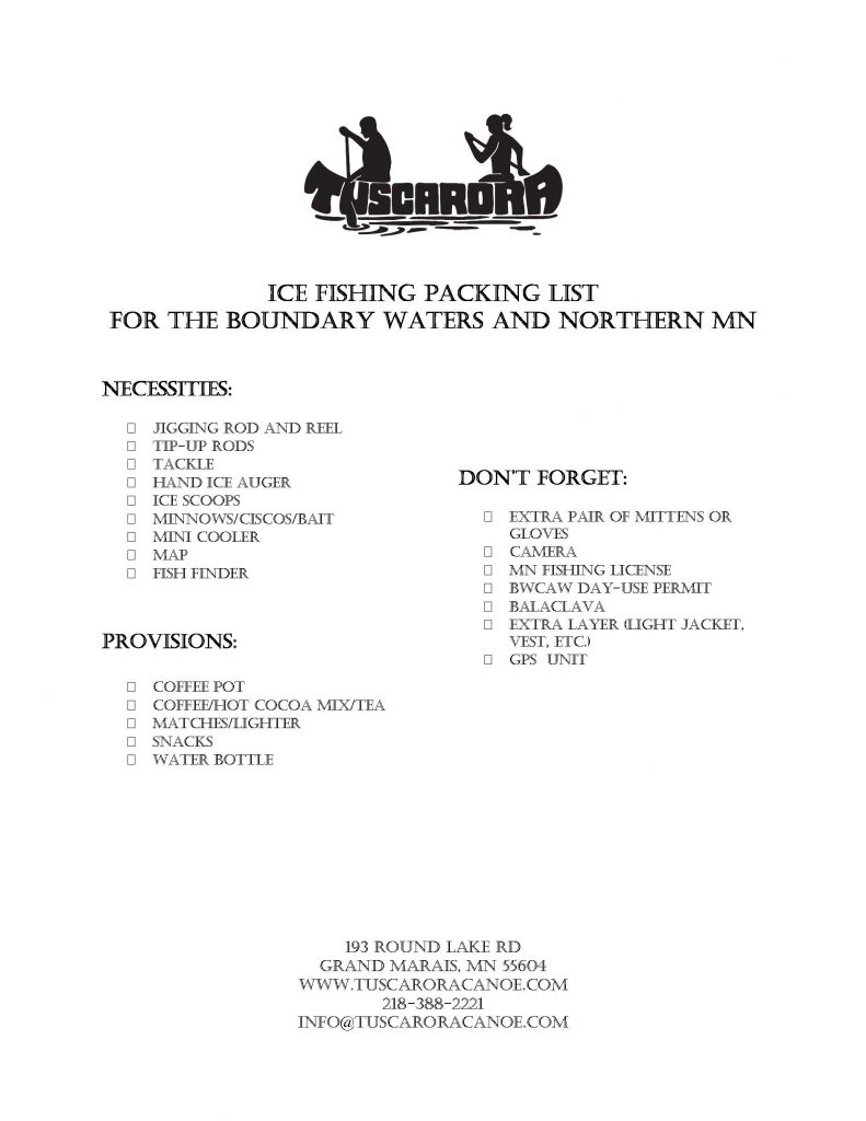 Ice Fishing PACKING LIST