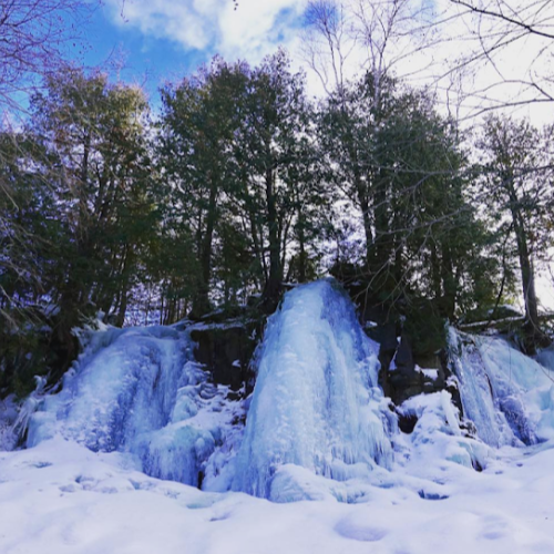 Frozen Bridal Falls on Gunflint Lake in winter