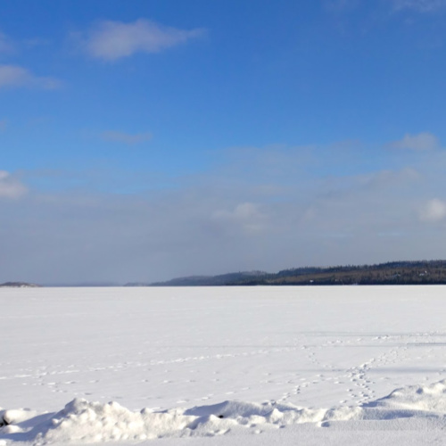 Frozen Gunflint Lake looking at the U.S. and Canada in northern Minnesota's Boundary Waters 